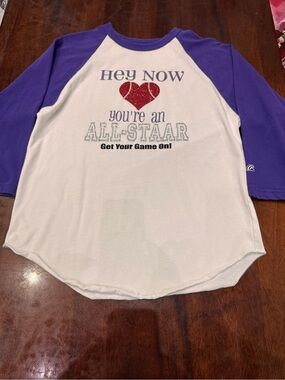Rawlings White T “hey now you’re an allstar” with Purple Trim baseball moms! A1